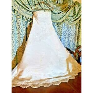 Mori Lee Wedding Dress Size 12 Lace Corset Ivory White Silver Beaded